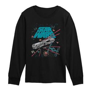 Футболка с длинным рукавом и принтом для мальчиков 8-20 лет в стиле distressed Star Wars, Black