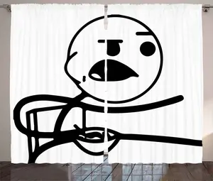 Шторы ABAKUHAUS в деревенском стиле с юмором, Ворчун, вечно одинокий парень, универсальные ленточные шторы для гостиной с петлями и крючками, 280 x 245 см, черно-белые Abakuhaus