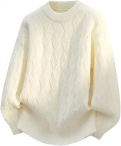 Теплый вязаный пуловер мужской с круглым вырезом