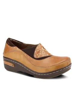 L Artiste Women s BURBANK кожаные сабо ручной росписи с цветочным тиснением и эластичными вставками L'Artiste, загар/бежевый