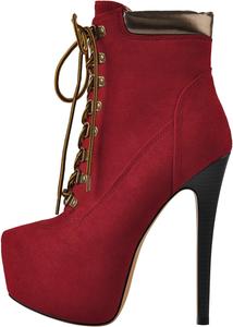 Женские ботильоны на каблуке-стилето с платформой и шнуровкой Richealnana, Red