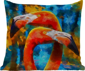 Подушка для улицы - Картина маслом - Птица - Фламинго - 50x50 см - Водонепроницаемая - Подушка для отдыха - Удобная - Подушка с рисунком MuchoWow