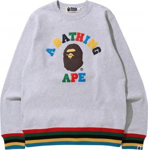 Толстовка BAPE College Line Rib Crewneck 'Grey', серый