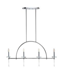 Подвесной светильник Doris с четырьмя плафонами, линейным дизайном, металлическим корпусом и хрустальными светодиодами Jonathan Y, серебро