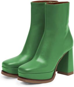 Женские ботильоны FOWT с квадратным носком на высокой платформе, молния сбоку, массивный каблук, стильные для вечеринки, шопинга и повседневной носки, размеры 4-16 US, Green