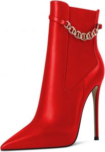 Женские ботильоны YDN с заостренным носком, на высокой шпильке, с цепочкой и эластичной молнией, праздничные туфли, размеры 4-15 US, Red