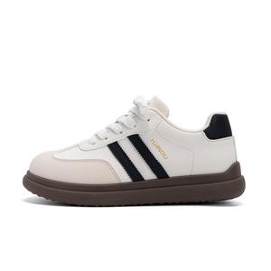 HUANQIU Низкие скейтерские кроссовки German Army Trainers с покрытием из искусственной кожи, женские, цвет beige black