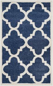 Ковер SAFAVIEH, 77 x 122 см, Amherst Collection, Navy & Beige, Moroccan Trellis Design, без линьки и простой в уходе, идеален для помещений с высокой проходимостью: прихожая, гостиная, спальня (AMT423P)