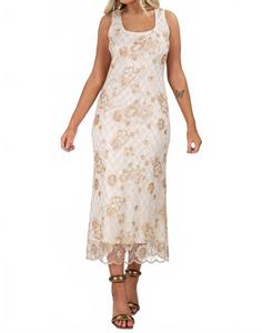 Платье Marilyn с бисером миди кремового цвета MABLE