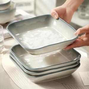 Ceramics Керамические тарелки с подглазурным декором, обеденные тарелки для дома, набор из 2 глубоких тарелок 20 см в стиле камень