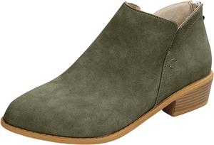 Женские ботильоны с вырезом V, модные с острым носком, массивным каблуком, западного стиля, на молнии, ковбойские сапоги, замшевые, с низким массивным каблуком, короткие, для осени и зимы, рабочие ботинки Generic, Green