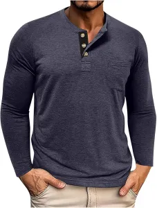 Мужская рубашка-хенли с карманом, свободный крой, однотонная