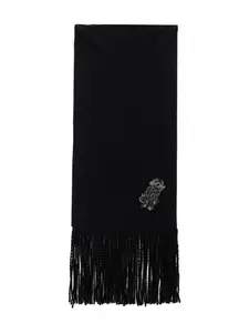 Шарф с логотипом и бахромой Roberto Cavalli, черный