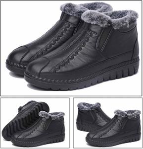 Ретро мягкие кожаные бархатные женские зимние ботинки Mama, толстые плюшевые теплые снеговые ботинки, противоскользящие ботинки на меху до щиколотки MSYINGL, Black