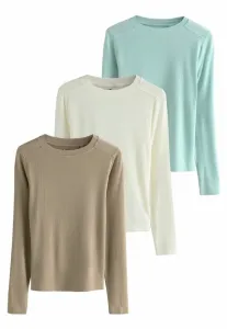 Комплект из 3 футболок с длинными рукавами и круглым вырезом, стандартного кроя. Next, Ecru Seafoam Green Neutral