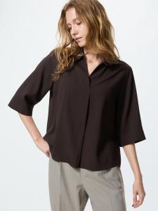 Блуза Uniqlo Rayon Skipper Collar 3/4 Sleeve, 38 темно-коричневый