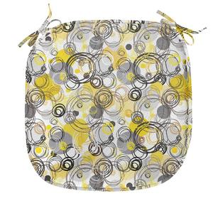 ABAKUHAUS Серо-желтая подушка для обеденного стула, мимолетные круги, декоративная водонепроницаемая подушка с ремнями для кухонных сидений, 40 см x 40 см, бежево-белый