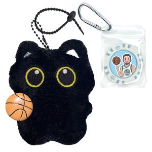 AIZIYUO Мягкая плюшевая игрушка угольный шарик черный кот играет в баскетбол плюшевый кулон высота 10,5 см