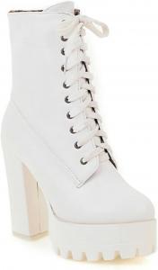 Женские ботильоны на платформе с шнуровкой, массивный высокий каблук, зимние ботинки, повседневная комфортная обувь KYOESCAI, White