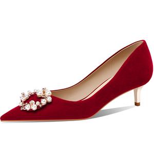 Lan Miao Туфли на тонком каблуке высотой 4,5 см, женские, бордовые