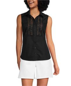 Женская рубашка без рукавов без глажки с кружевной вставкой Lands' End, Black