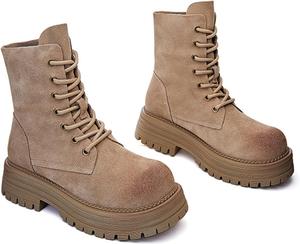 Модные женские ботильоны на шнуровке с платформой и массивными каблуками - зимние ботинки для универсальной и повседневной носки, двусторонняя мода, цвет верблюжьей шерсти, размер 37 ZFBBD, 38 Grey