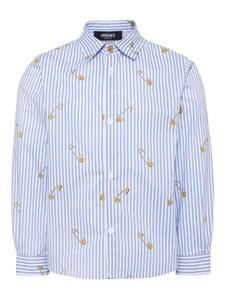 Полосатая рубашка с принтом Medusa Safety Pin Versace Kids, синий