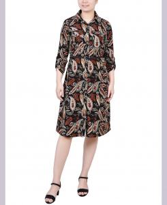 Платье-рубашка petite с отворотами на рукавах 3/4 NY Collection, мульти