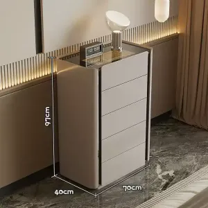 Yu Senyi Комод 70х40х70 см для спальни из массива дерева с подсветкой, 5 ящиков, цвет khaki gray