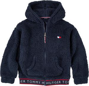 Толстовка Tommy Hilfiger для девочек с длинным рукавом, флисом, на молнии, с капюшоном и передними карманами, Navy Sherpa