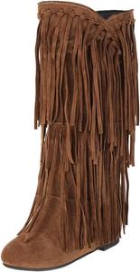 Женские ковбойские сапоги GUNIYIFS, средняя голень, бахрома, стиль вестерн, женские сапоги с круглым носком, модные, с скрытым каблуком и кисточками, высокие до колена, зимние сапоги, Yellow