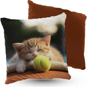Подушка ПРЕМИУМ Спящий кот на теннисном корте 40 х 40 см декоративная с наполнителем, для гостиной, спальни или в подарок 5made