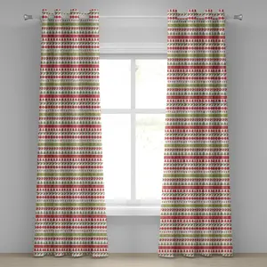 Рождественская штора на люверсах ABAKUHAUS, декабрьский праздничный узор с блестящими елочными цветами и новогодними праздниками, декоративная двухпанельная штора, 280 см x 175 см, цвет темно-коралловый, папоротниковый.