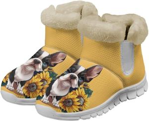Женские зимние сапоги JoyLamoria с утеплителем из меха, нескользящие, ботильоны до щиколотки, водонепроницаемые, для холодной погоды и снега, Boston Terrier Sunflower