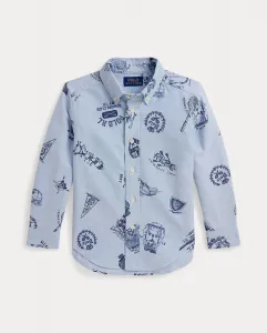 Детская хлопковая рубашка Oxford с принтом Polo Ralph Lauren, светло-голубой