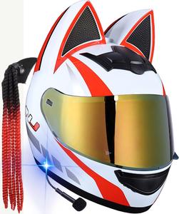 Шлем TBTBZXCV Bluetooth с ушками, белый / красный