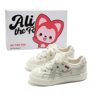ALI THE FOX Скользоустойчивые, износостойкие, легкие, дышащие женские скейтерские кеды с низким верхом White Kitten, цвет White Kitten