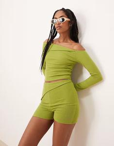 Асимметричный топ-борд с лифом в рубчик зеленого цвета Asos Design