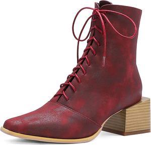 Женские модные ботильоны с массивным каблуком, боковой молнией, удобной посадкой, лаконичные, на шнуровке, с квадратным носком и высоким каблуком LYYSKY, Wine Red