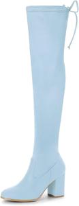 Женские сапоги Allegra K с круглым носком и массивным каблуком выше колена, Sky Blue