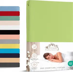 Простыня на резинке джерси 200х200 см 100% хлопок яблочно-зеленый