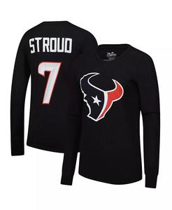 Женская футболка с длинным рукавом CJ Stroud Navy Houston Texans, имя игрока, номер Majestic