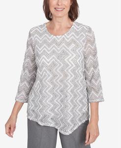 Женская блузка Copenhagen с круглым вырезом и волнистыми полосками Alfred Dunner, Grey Multi