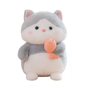 Мягкая игрушка в виде милой и забавной рыбки-кота, плюшевая кукла, высота 25см/35см/45см OU DI PIG, серый