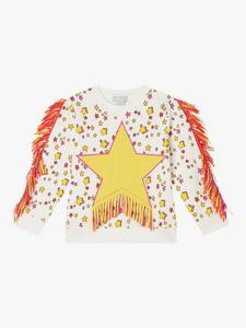 Коттон флис свитшот со звездами и бахромой Stella McCartney Kids, Avorio/Multi