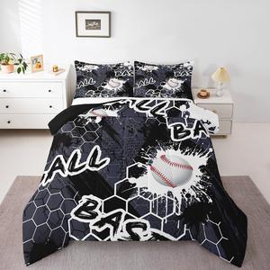 Erosebridal Комплект постельного белья King Size в спортивной тематике бейсбола с геометрическим узором сот для детей, Dark White
