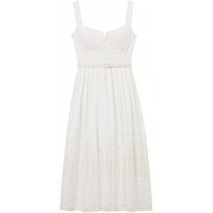 Платье миди из хлопка с вышивкой Self-portrait, белый