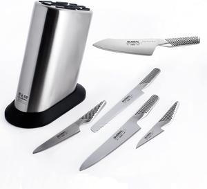 Global G-835/WS-6 набор ножей с подставкой, 6 предметов, серебристый, с гравировкой