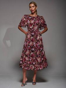 Шифоновое макси-платье с цветочными рюшами Jolie Moi, Multi