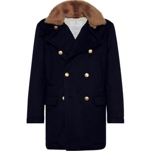 Brunello Cucinelli Двубортное длинное пальто, Marine Blue